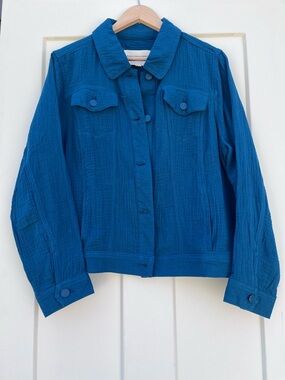 Isaac Mizrahi Vibrant Blue Gauze Button-Front Jacket 100% cotton